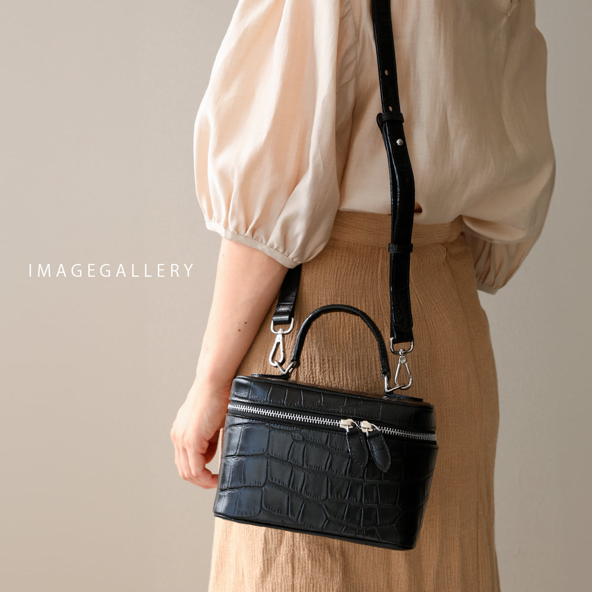 本革 バニティバッグ クロコ型押し クロコダイル バッグ ハンドバッグ